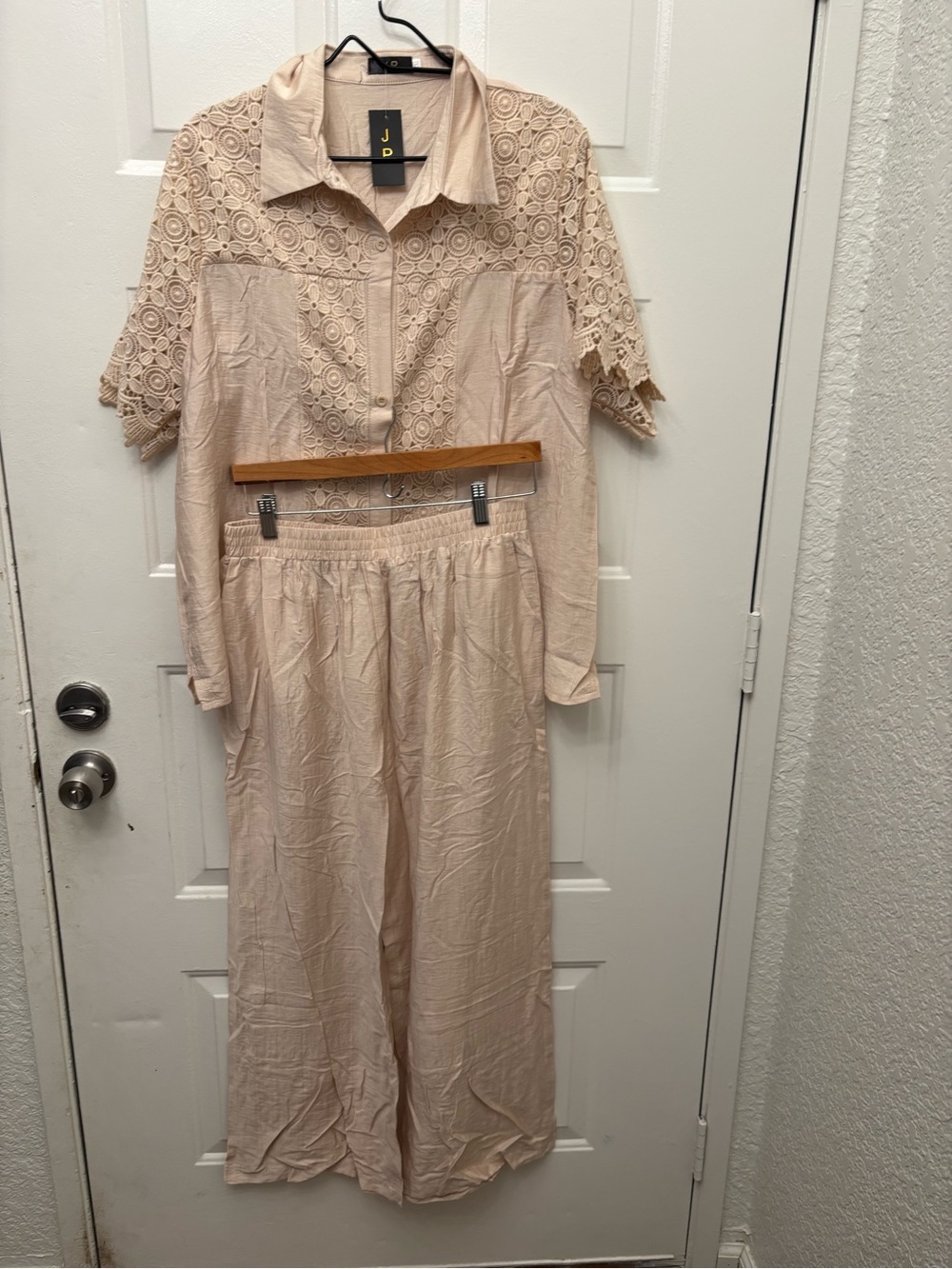 Cotton blend bohemian Crochet Spliced Shirt and Pant Set